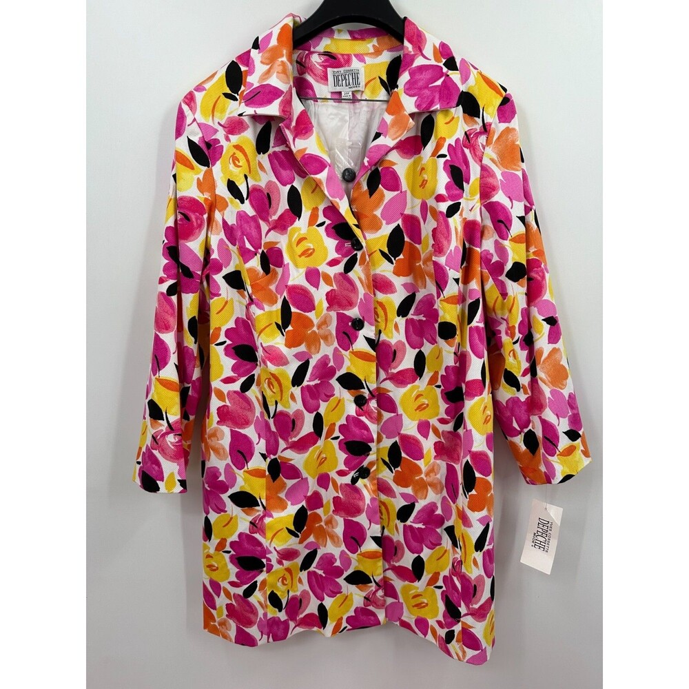 Yves Cossette Depeche Trench Coat 24W Long Colorful Vibrant Art Statement NEW